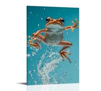 LXPPLSYY Décoration murale moderne à suspendre avec une grenouille faisant un coup de pied avec éclaboussures d'eau, fond bleu piscine plate 60 x 90 cm