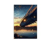 LXPPLSYY Décoration murale moderne à suspendre Motif dragon au crépuscule qui s'étend à travers l'horizon alors que les lucioles se lèvent comme des étoiles 20 x 30 cm