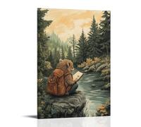 LXPPLSYY Décoration murale moderne à suspendre, motif hérisson, voyageur, esquisse des arbres lointains dans un journal au bord du ruisseau, 60 x 90 cm