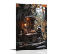 LXPPLSYY Décoration murale moderne à suspendre Motif raton laveur Cookies dans une petite forêt avec lanterne chaude 50 x 75 cm