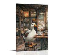 LXPPLSYY Décoration murale moderne à suspendre représentant un canard servant le thé dans un petit café rustique, dessiné comme un menu des années 1920, 60 x 90 cm