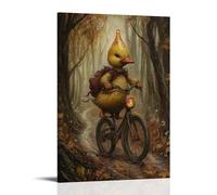 LXPPLSYY Décoration murale moderne à suspendre représentant un caneton sur un vélo en forme de goutte de pluie à travers les sentiers forestiers, 30 x 45 cm