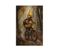 LXPPLSYY Décoration murale moderne à suspendre représentant un caneton sur un vélo en forme de goutte de pluie à travers les sentiers forestiers, 20 x 30 cm