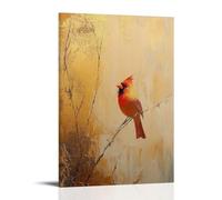 LXPPLSYY Décoration murale moderne à suspendre représentant un cardinal chantant au lever du soleil, sa mélodie imaginée sur une toile dorée douce de lumière d'huile printanière, 50 x 75 cm