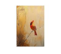 LXPPLSYY Décoration murale moderne à suspendre représentant un cardinal chantant au lever du soleil, sa mélodie imaginée sur une toile dorée douce de lumière d'huile printanière, 50 x 75 cm