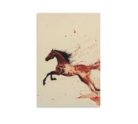 LXPPLSYY Décoration murale moderne à suspendre représentant un cheval au galop par des vents invisibles, son corps de châtaignier peint contre un ciel crème plat 50 x 75 cm