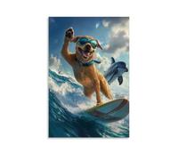 LXPPLSYY Décoration murale moderne à suspendre représentant un chien portant des lunettes de soleil sur les dauphins, patte levée comme un salut à la mer (50 x 75 cm)