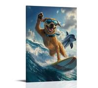 LXPPLSYY Décoration murale moderne à suspendre représentant un chien portant des lunettes de soleil sur les dauphins, patte levée comme un salut à la mer (50 x 75 cm)
