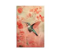 LXPPLSYY Décoration murale moderne à suspendre représentant un colibri joyeux en fleur contre une brume de corail clair de jardins imaginés (50 x 75 cm)