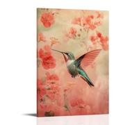 LXPPLSYY Décoration murale moderne à suspendre représentant un colibri joyeux en fleur contre une brume de corail clair de jardins imaginés (60 x 90 cm)