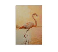 LXPPLSYY Décoration murale moderne à suspendre représentant un flamant rose gracieux dans des eaux peu profondes sous un ciel de pêche doux, poésie pure sous forme de plumes. 50 x 75 cm
