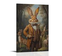 LXPPLSYY Décoration murale moderne à suspendre représentant un lapin habillé en chef d'orchestre menant des animaux de la forêt dans une clairière ouverte 20 x 30 cm
