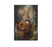 LXPPLSYY Décoration murale moderne à suspendre représentant un lapin habillé en chef d'orchestre menant des animaux de la forêt dans une clairière ouverte 20 x 30 cm