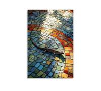 LXPPLSYY Décoration murale moderne à suspendre représentant un lézard rampant à travers un patio en mosaïque, carreaux reflétant les tons délicats du matin 50 x 75 cm