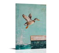 LXPPLSYY Peinture à l'huile animale - Un canard sautant dans une piscine depuis une planche de plongée, éclaboussure d'eau dans l'huile, toile de fond plate aquatique, décoration murale moderne à