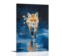 LXPPLSYY Peinture à l'huile animale - Un renard patinant avec des étincelles dans la patte, reflets d'huile nocturne, toile de fond bleu nuit propre, art mural, décoration moderne, affiche d'art à