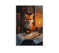 LXPPLSYY Peinture de renard - Portraits miniatures sous la lumière des bougies - Encadrée par des volutes et des cartes - Décoration murale moderne à suspendre - 40 x 60 cm