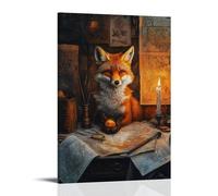 LXPPLSYY Peinture de renard - Portraits miniatures sous la lumière des bougies - Encadrée par des volutes et des cartes - Décoration murale moderne à suspendre - 60 x 90 cm