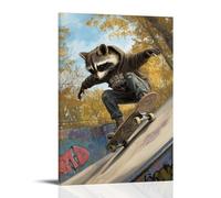 LXPPLSYY Poster mural moderne à suspendre avec inscription « A Raccoon in A Hoodie Performs A Kickflip on A Graffiti » - 20 x 30 cm