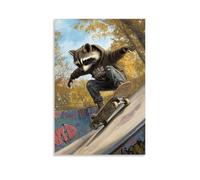 LXPPLSYY Poster mural moderne à suspendre avec inscription « A Raccoon in A Hoodie Performs A Kickflip on A Graffiti » - 20 x 30 cm