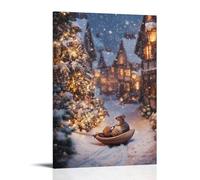 LXPPLSYY Poster mural moderne à suspendre avec souris traîneaux sur une coquille de noyer à travers une rue enneigée 20 x 30 cm