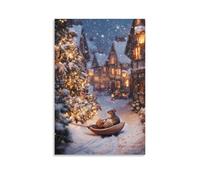 LXPPLSYY Poster mural moderne à suspendre avec souris traîneaux sur une coquille de noyer à travers une rue enneigée 20 x 30 cm