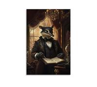 LXPPLSYY Rideaux en velours représentant un banquier d'ornithorynque, un banquier en équilibrant des livres sous des lustres à gaz et des rideaux en velours, décoration murale moderne à suspendre