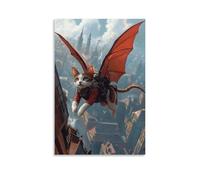 LXPPLSYY Un chat dans un wingsuit Soars over Rooftops Tail Streaming behind Like A Ribbon. Décoration murale moderne à suspendre Poster d'art 20 x 30 cm
