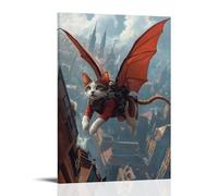 LXPPLSYY Un chat dans un wingsuit Soars over Rooftops Tail Streaming behind Like A Ribbon. Décoration murale moderne à suspendre Affiche d'art 30 x 45 cm