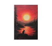 LXPPLSYY Un peintre de souris utilisant une brosse à aiguille de pin pour compléter un paysage d'aube art mural décoration murale moderne à suspendre affiche 50 x 75 cm