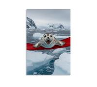 LXPPLSYY Un sceau suspendu avec un sourire à bouche ouverte sur les océans glacés. Décoration murale moderne à suspendre, 60 x 90 cm
