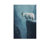 LXPPLSYY Une chèvre de montagne perchée sur une falaise invisible contre une ardoise bleue délavée, défiant la gravité et embrassant la tranquillité. Décoration murale moderne à suspendre 40 x 60 cm