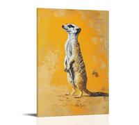 LXPPLSYY Une suricate se tient debout sur un fond jaune sable, Frozen Mid-Alert avec des ombres aussi pointues que l'instinct. Décoration murale moderne à suspendre 30 x 45 cm