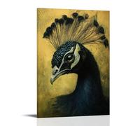 LXPPLSYY Une tête de paon tournée latéralement sous le jaune citron, plumes vers le bas, yeux doux comme des ombres en soie - Décoration murale moderne à suspendre - 20 x 30 cm