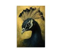 LXPPLSYY Une tête de paon tournée latéralement sous le jaune citron, plumes vers le bas, yeux doux comme des ombres en soie - Décoration murale moderne à suspendre - 20 x 30 cm