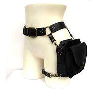 LXQLLJJD Ceinture Taille Anneau en Cuir Médiéval avec Rivets, Sac à Jambes Croisées Steampunk pour Femme, Bandoulière Réglable, D'équitation Adapté Au Jeu De Rôle, Noir