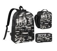 LXqlSS Barber Shop Sac à dos imprimé monochrome pour un usage quotidien, 3 pièces avec boîte à déjeuner et trousse à crayons