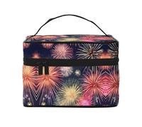 LXqlSS Belle trousse de maquillage en forme de feu d'artifice portable pour femme, trousse de maquillage à fermeture éclair en cuir PU, lavable et imperméable, noir, One Size