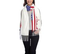 LXqlSS Écharpe pour femme avec imprimé carte du drapeau des États-Unis - Écharpe tendance de Noël d'hiver pour homme et femme - Longue écharpe avec pompons, noir, taille unique