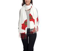 LXqlSS Écharpe pour femme avec imprimé carte du Maroc - Tendance - Noël - Hiver - Longue écharpe avec pompons, noir, taille unique
