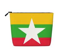 LXqlSS Faux sac de maquillage en chanvre imprimé drapeau du Myanmar, trousse de toilette de voyage, accessoires de maquillage cosmétiques pratiques, noir, One Size