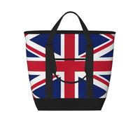 LXqlSS Grand sac de courses isotherme avec poche à fermeture éclair en toile pour femme Motif drapeau britannique, noir, Taille unique