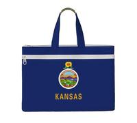 LXqlSS Grand sac fourre-tout en toile avec compartiment, motif drapeau de l'État du Kansas, pour enseignant, quotidien