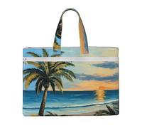 LXqlSS Grand sac fourre-tout en toile avec compartiment pour femme, motif palmier, océan bleu, pour enseignant, quotidien