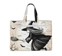 LXqlSS Grand sac fourre-tout en toile avec compartiment pour femme, motif sorcière volante d'Halloween, sac fourre-tout de travail avec compartiment, enseignant, quotidien
