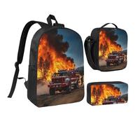 LXqlSS Lot de 3 sacs à dos avec boîte à déjeuner et trousse à crayons pour un usage quotidien Motif pompier