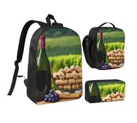 LXqlSS Lot de 3 sacs à dos avec sac à dos et trousse à crayons pour un usage quotidien Motif bouteille de vin