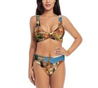 LXqlSS Magnifique maillot de bain deux pièces taille haute pour femme - Contrôle du ventre - Couleurs contrastées, noir, XX-Large