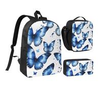 LXqlSS Magnifique sac à dos imprimé papillon pour un usage quotidien, 3 pièces avec boîte à déjeuner et trousse à crayons