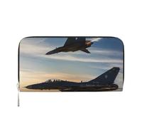 LXqlSS Portefeuille en cuir imprimé avions de combat pour femmes et hommes, portefeuille en cuir avec fermeture éclair, grande capacité